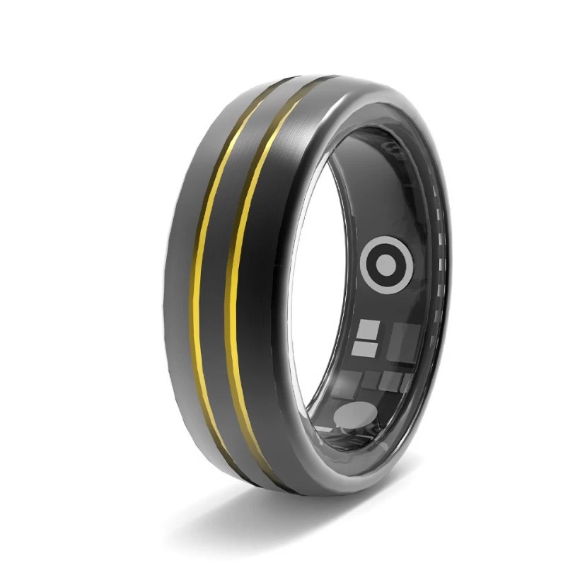 OEM/ODM Smart Ringe gewölbter schwarzer Wolfram Carbide Health Smart Ring mit goldenen Linien Herzfrequenz Wasserdicht heiß verkauft Fashion Männer Sport Ring China Hersteller