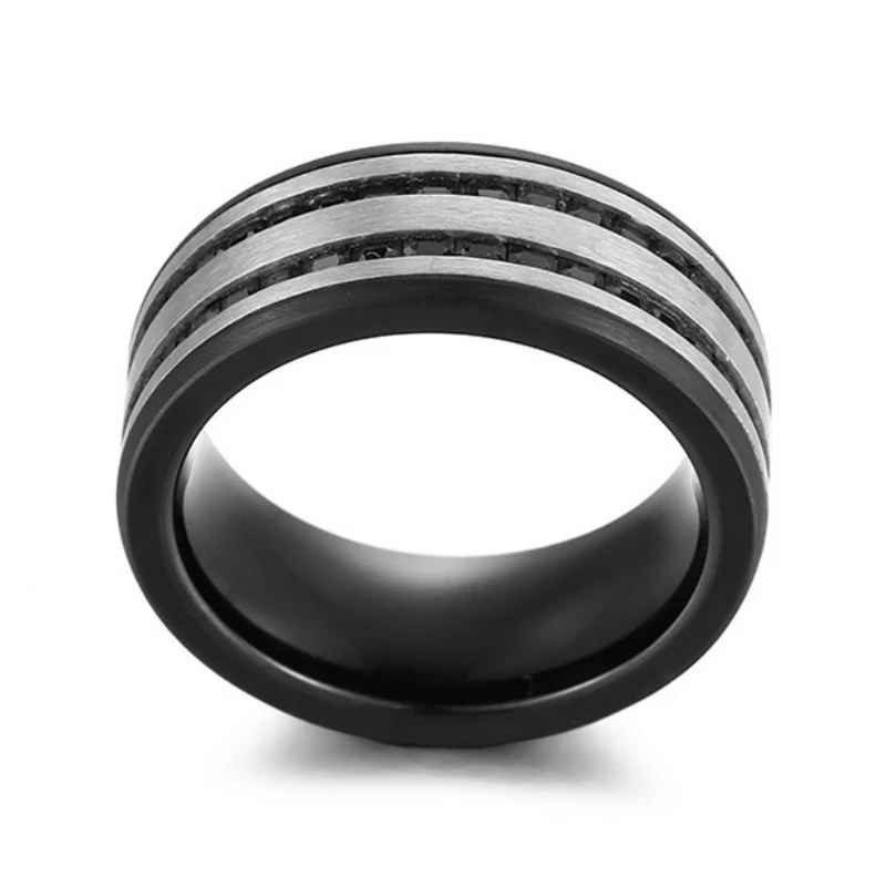 Anillo de carburo de tungsteno negro de diseño de alta calidad con contraste cepillado y acentos de circonio cúbico Proveedor de porcelana
