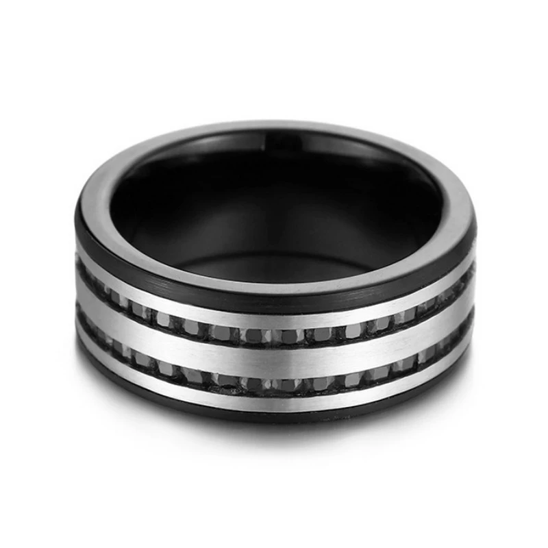 Anillo de carburo de tungsteno negro de diseño de alta calidad con contraste cepillado y acentos de circonio cúbico Proveedor de porcelana