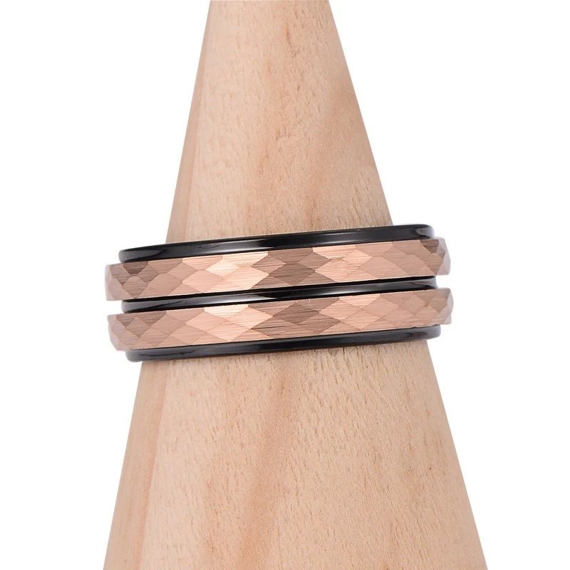 Wholesale Two-Tone Tungsten Ring – Rose Gold Hammered Texture & Black Inner Band | Hypoallergenic & Scratch-Resistant China Manufacturer