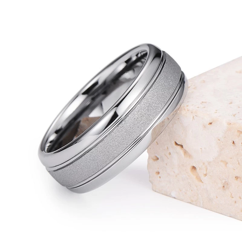 Sandstrahlter Finish | 8mm Comfort Fit Ehering für Männer & Frauen | Hypoallergener, kratzfestem Wolfram-Carbid-Ring (Größen 6-14) | Großhandel verfügbar