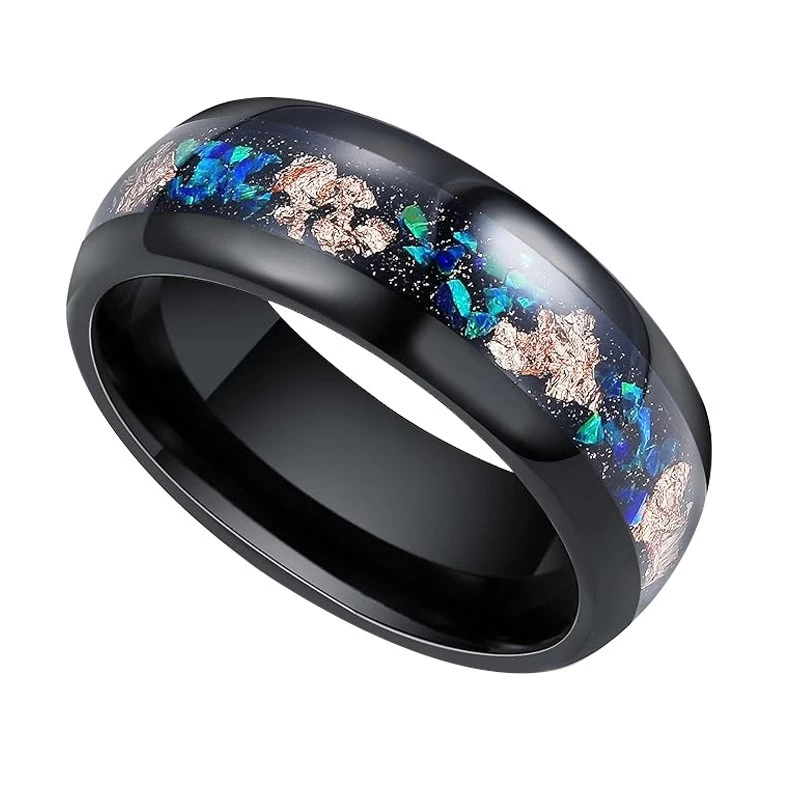 Großhandel für Männer schwarzer Wolfram -Carbidring 8mm Lichtbogenelektro - Schwarz, eingelegt mit Opal- und Aluminiumfolie China Hersteller