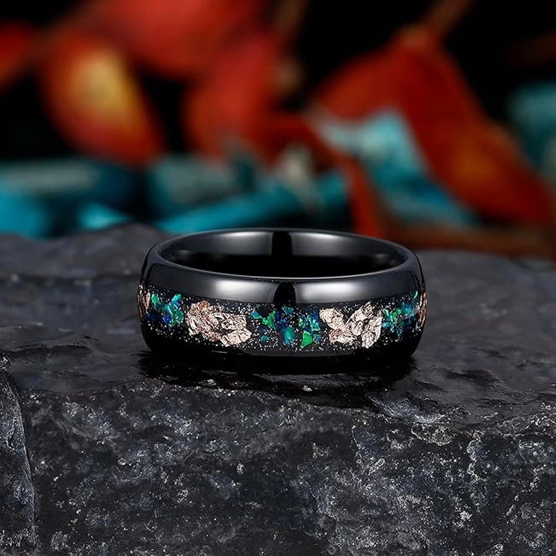 Großhandel für Männer schwarzer Wolfram -Carbidring 8mm Lichtbogenelektro - Schwarz, eingelegt mit Opal- und Aluminiumfolie China Hersteller
