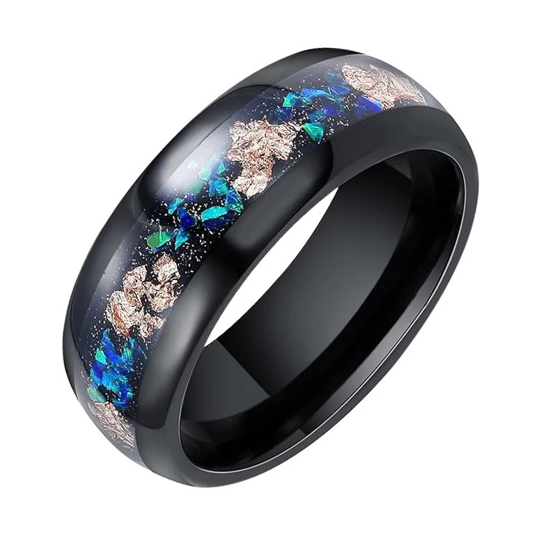 Großhandel für Männer schwarzer Wolfram -Carbidring 8mm Lichtbogenelektro - Schwarz, eingelegt mit Opal- und Aluminiumfolie China Hersteller