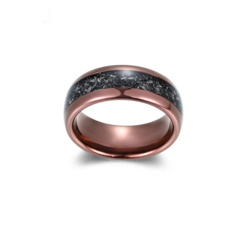 8mm Coffee Plating Domed Meteorite Tungsten Carbide Ring Brown Tungsten Wedding Bands with Chipped Iron Inlay China Supplier