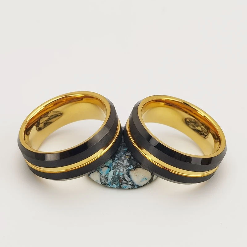 Anpassbarer 8-mm-Wolframring mit zweifarbigem Schwarz- und Goldfinish, moderner Herrenschmuck für den Großhandel aus China
