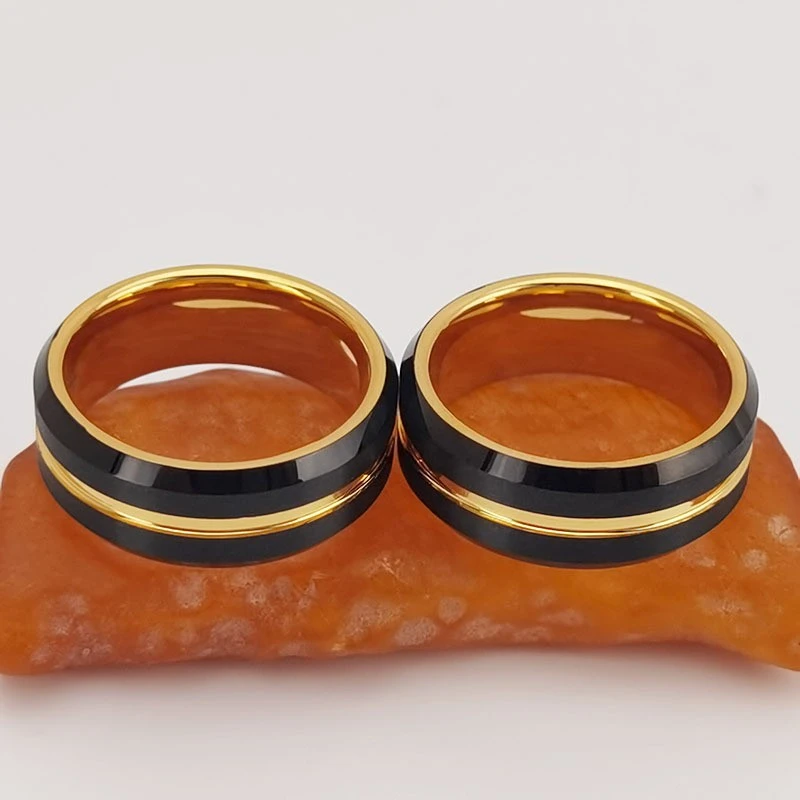 Anpassbarer 8-mm-Wolframring mit zweifarbigem Schwarz- und Goldfinish, moderner Herrenschmuck für den Großhandel aus China