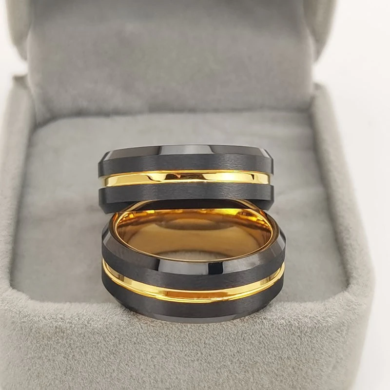 Anpassbarer 8-mm-Wolframring mit zweifarbigem Schwarz- und Goldfinish, moderner Herrenschmuck für den Großhandel aus China