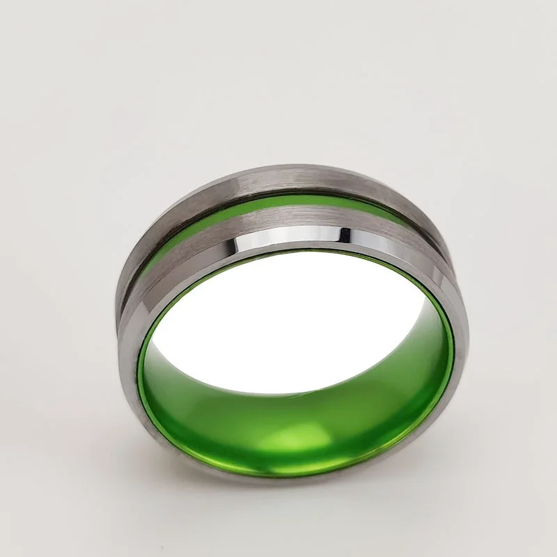 Factory Direct & In Stock Tungsten Wedding Bands Green Plated Aluminum Core for Comfort, All Sizes Available, Quick Shipping China Supplier
