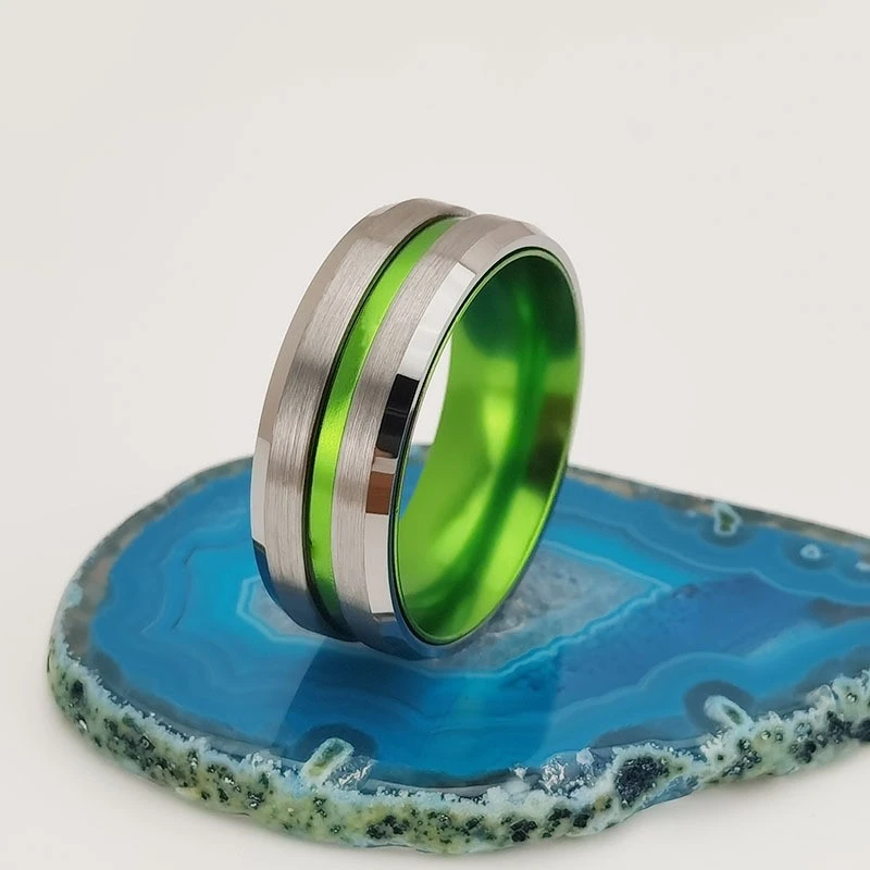 Factory Direct & In Stock Tungsten Wedding Bands Green Plated Aluminum Core for Comfort, All Sizes Available, Quick Shipping China Supplier