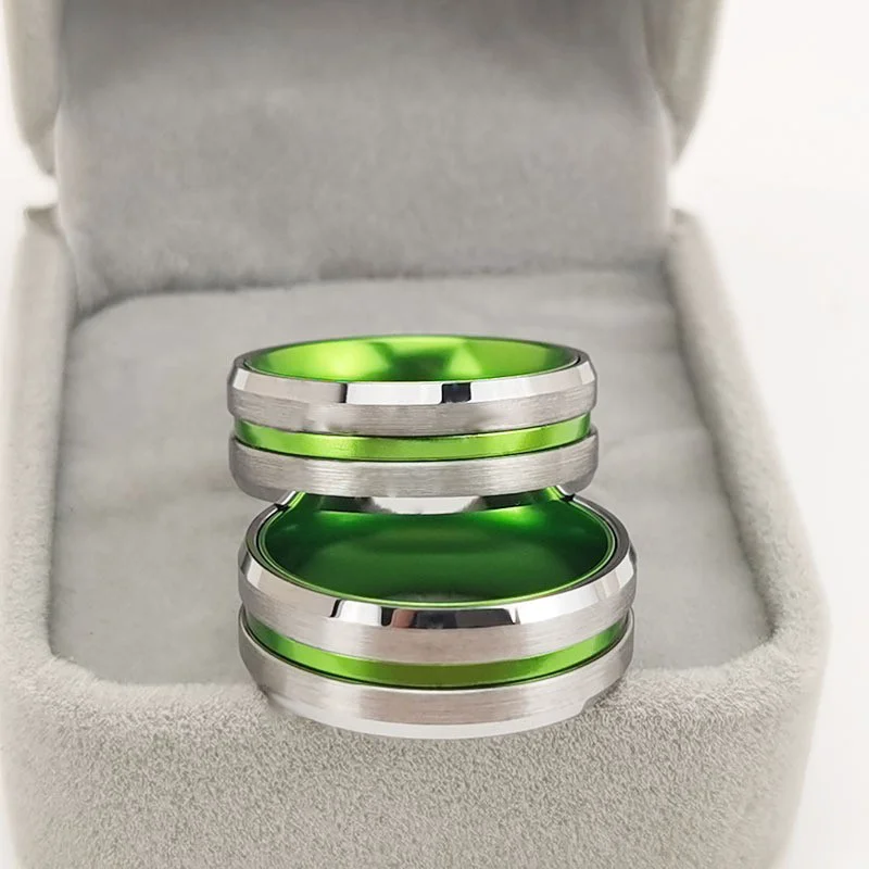 Factory Direct & In Stock Tungsten Wedding Bands Green Plated Aluminum Core for Comfort, All Sizes Available, Quick Shipping China Supplier