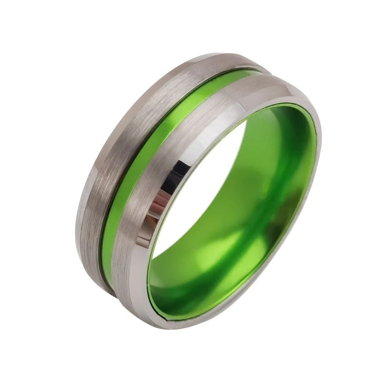Factory Direct & In Stock Tungsten Wedding Bands Green Plated Aluminum Core for Comfort, All Sizes Available, Quick Shipping China Supplier