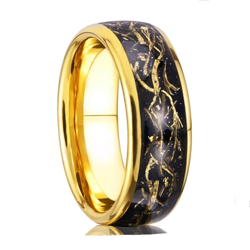 8mm Tungsten Carbide Gold-Plated Men's Ring with Copper Wire & Black Sandstone Inlay,