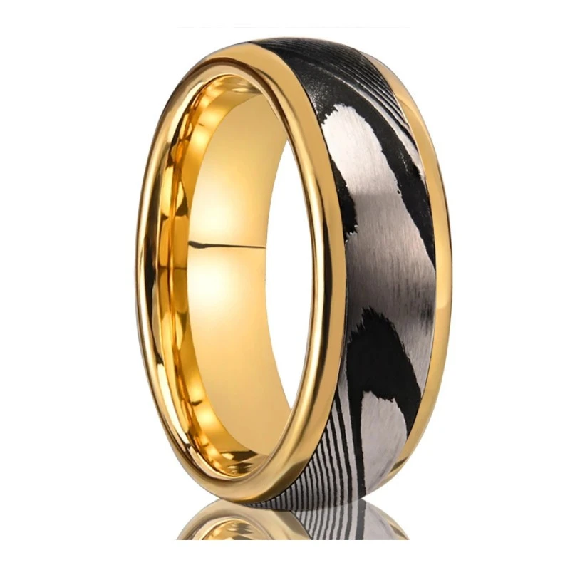 Premium 8 mm zweifarbiger Damast- und Edelstahlring für den Großhandel