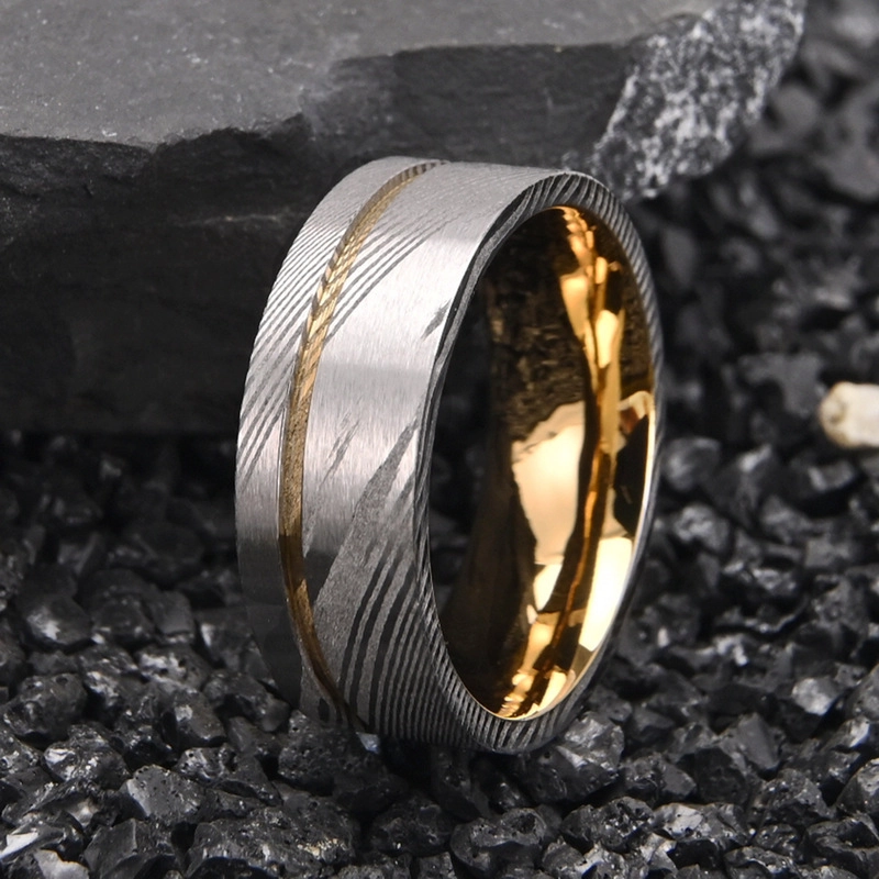 Alliance pour hommes en acier Damas de qualité supérieure de 8 mm | Plaqué or | OEM en vrac et personnalisé