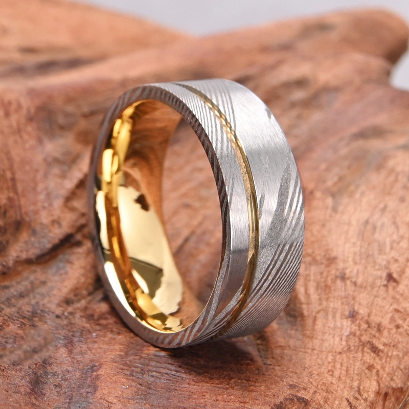 Alliance pour hommes en acier Damas de qualité supérieure de 8 mm | Plaqué or | OEM en vrac et personnalisé