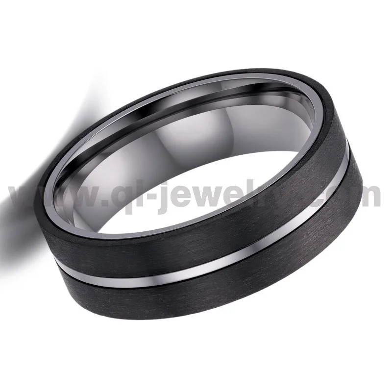 Custom OEM Men's Wedding Band: 8mm Matte Tantalum & Black Carbon Fiber Ring
