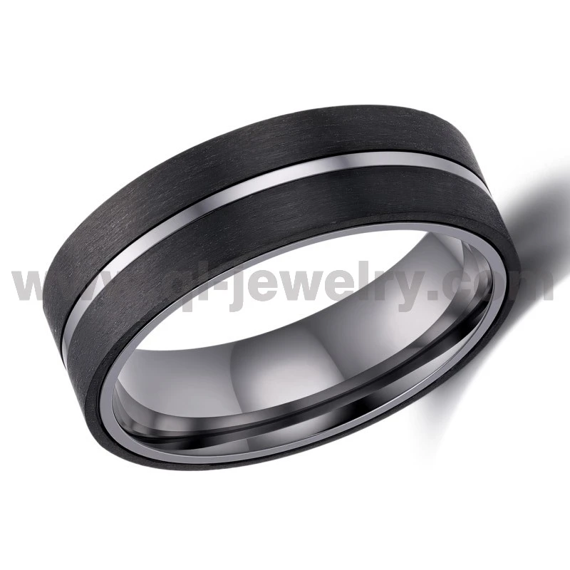 Custom OEM Men's Wedding Band: 8mm Matte Tantalum & Black Carbon Fiber Ring