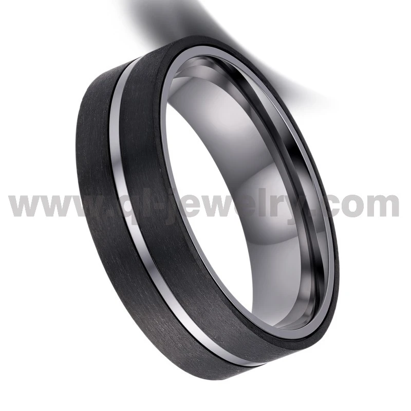 Custom OEM Men's Wedding Band: 8mm Matte Tantalum & Black Carbon Fiber Ring