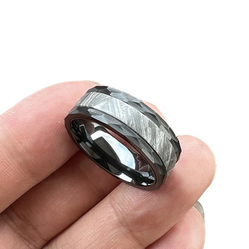 Wholesale 8mm Zirconium Wedding Bands with Genuine Muonionalusta Meteorite Inlay