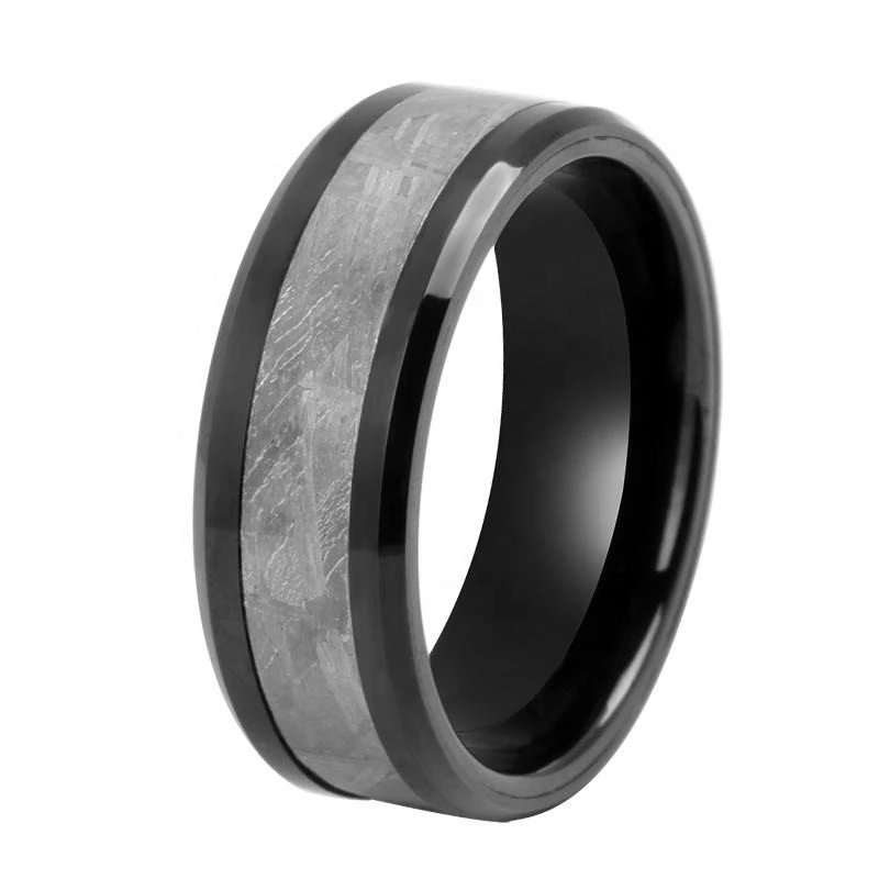 Wholesale Premium 8mm Zirconium Wedding Bands with Genuine Muonionalusta Meteorite Inlay