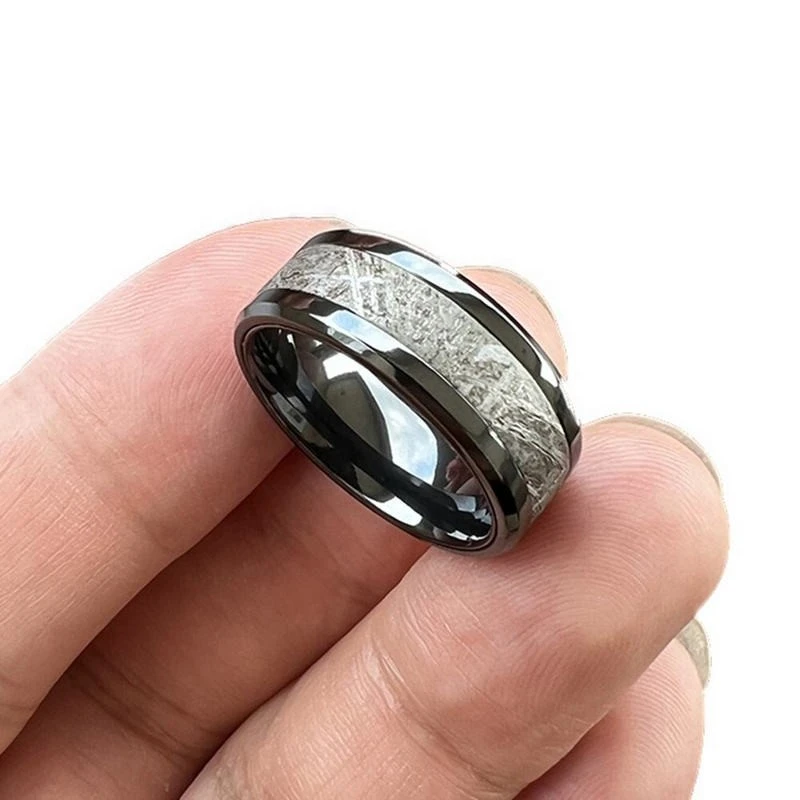 Wholesale Premium 8mm Zirconium Wedding Bands with Genuine Muonionalusta Meteorite Inlay