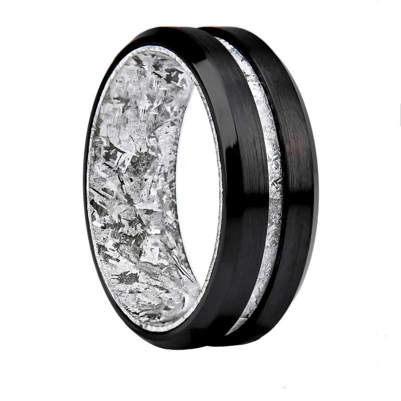 Modern 8mm Black Tungsten & Ice-Pattern Titanium Wedding Band Sets for Wholesale