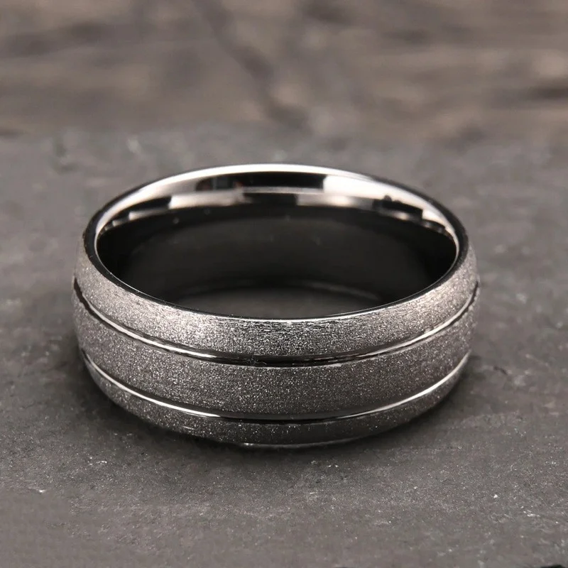 Men's 8mm Domed Tungsten Carbide Wedding Ring with Silver Sandblasted Finish - Factory Direct