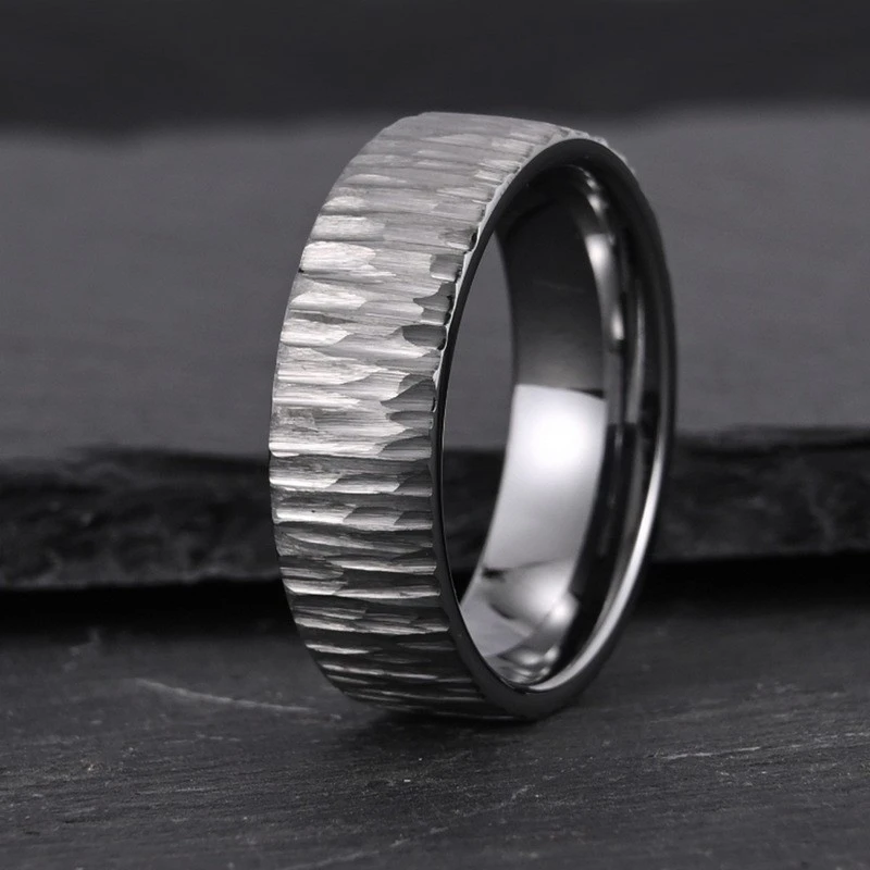 8mm Hammered Texture Natural Tungsten Wedding Bands for Men - Custom OEM/ODM Factory Direct