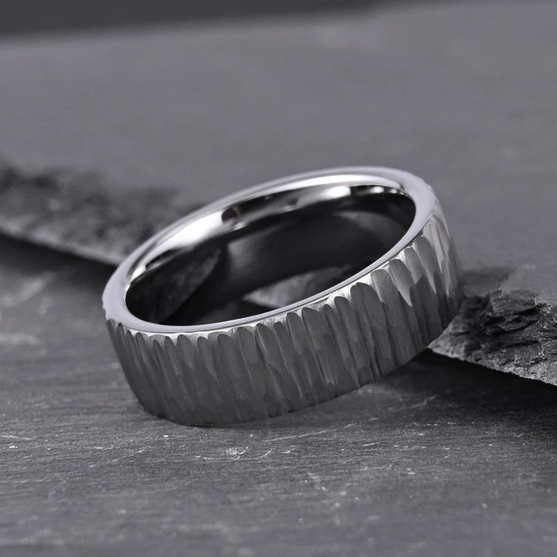 8mm Hammered Texture Natural Tungsten Wedding Bands for Men - Custom OEM/ODM Factory Direct