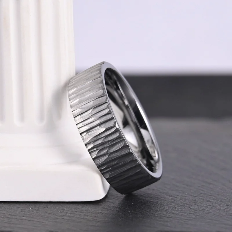8mm Hammered Texture Natural Tungsten Wedding Bands for Men - Custom OEM/ODM Factory Direct