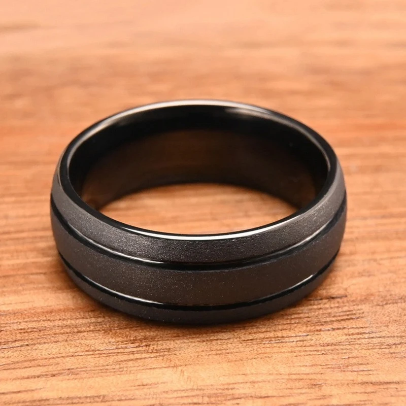 8mm Sandblasted Black Tungsten Carbide Men's Ring - Durable & Modern Wholesale