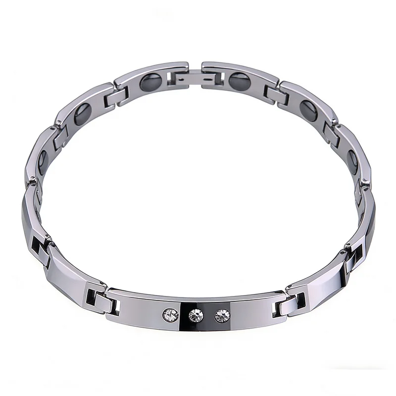 Premium Tungsten Steel Bracelets with Wellness Stones & Rhinestones | Unisex High-End Supplier