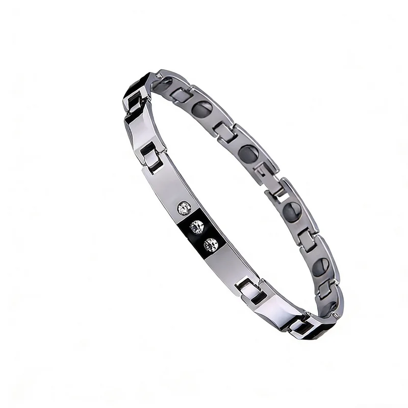 Premium Tungsten Steel Bracelets with Wellness Stones & Rhinestones | Unisex High-End Supplier