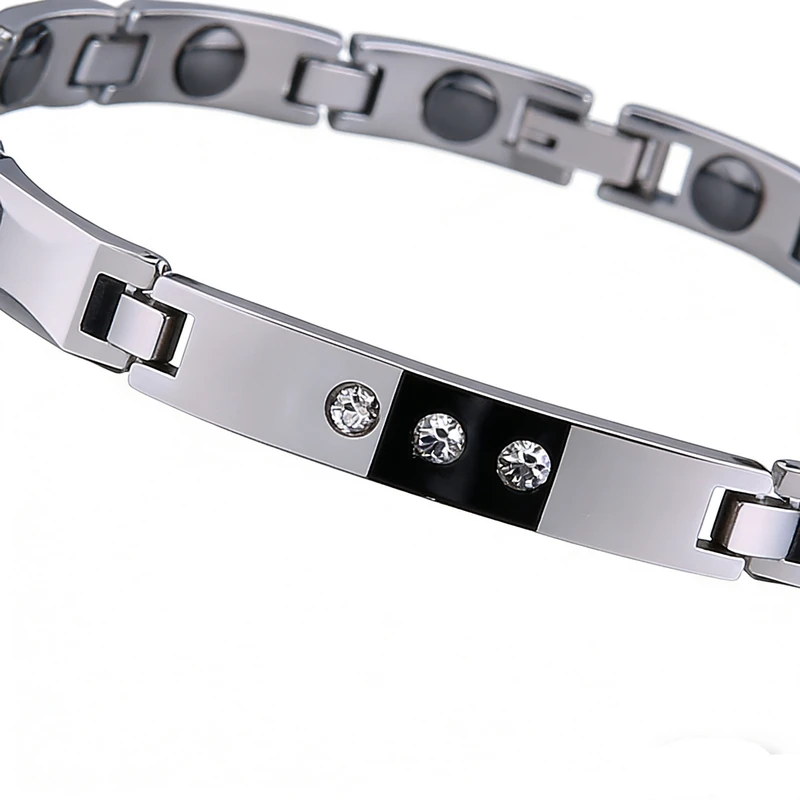 Premium Tungsten Steel Bracelets with Wellness Stones & Rhinestones | Unisex High-End Supplier