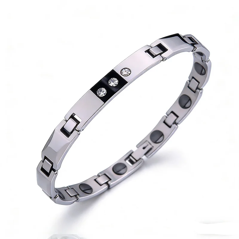 Premium Tungsten Steel Bracelets with Wellness Stones & Rhinestones | Unisex High-End Supplier