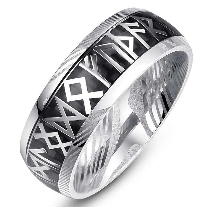 Bulk Wholesale 8mm Rotatable Viking Rune Ring - Premium Damascus Steel Men's Fashion Rings from Factory