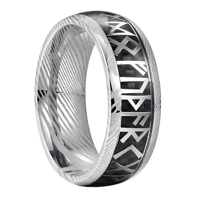 Bulk Wholesale 8mm Rotatable Viking Rune Ring - Premium Damascus Steel Men's Fashion Rings from Factory