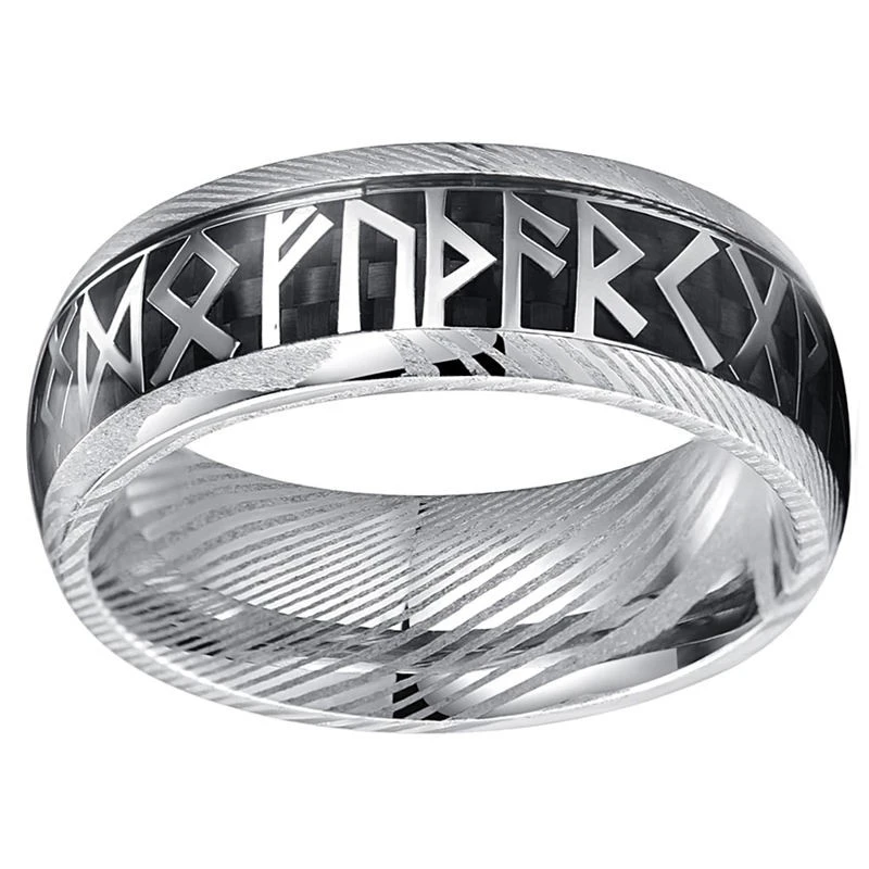Bulk Wholesale 8mm Rotatable Viking Rune Ring - Premium Damascus Steel Men's Fashion Rings from Factory