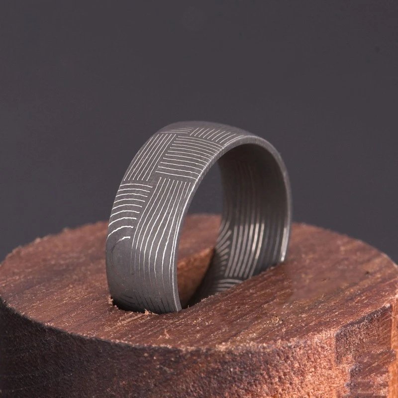 B2B Wholesale Premium Handmade Comfort Fit Damascus Steel Wedding Band Rings for Resale