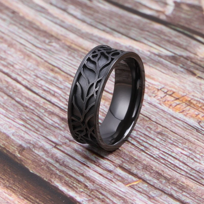 Großhandel mit individuell graviertem 8-mm-Hohlring aus schwarzem Zirkonium für Männer