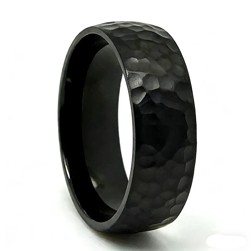 Klassischer Herren-Ehering aus schwarzem Zirkonium mit gehämmerter Oberfläche – anpassbare Großbestellungen
