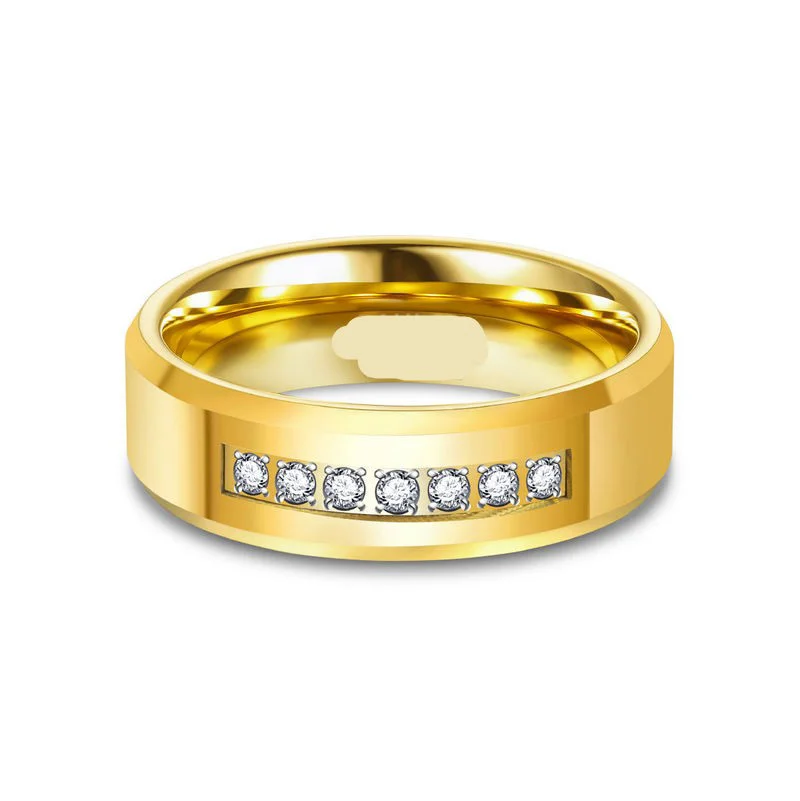 8mm Gold Plated Waterproof Tungsten Rings with High Polished Zircon Inlay - Bulk Orders for Men's Wedding & Engagement