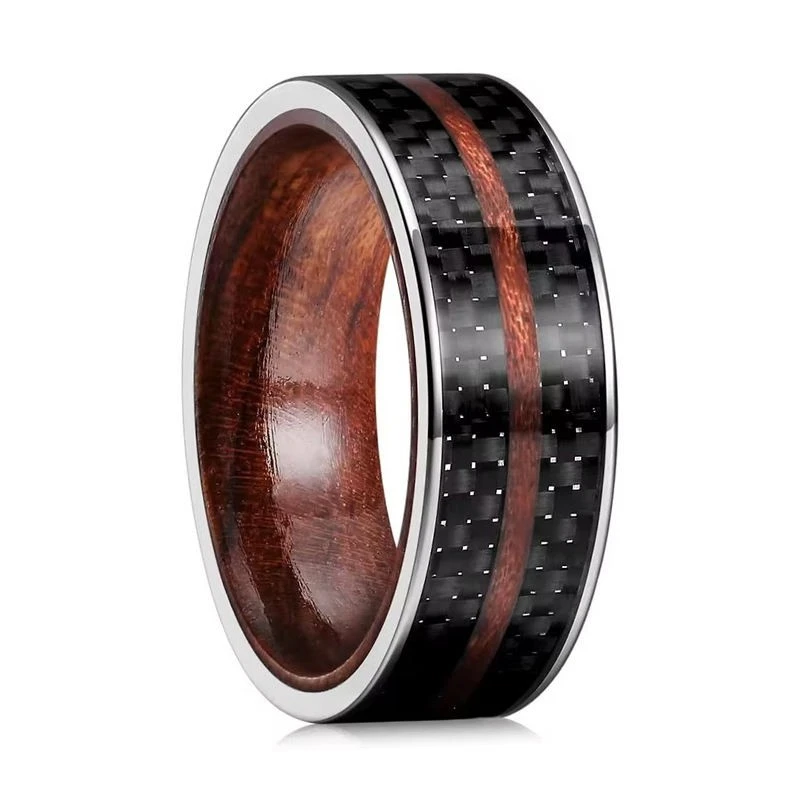 Bagues de mariage en tungstène avec incrustation de bois de rose naturel et de fibre de carbone vintage de qualité supérieure – Vente en gros en vrac pour les détaillants de bijoux