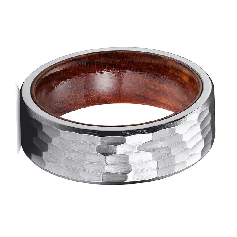 Кованое вольфрамовое кольцо премиум-класса диаметром 8 мм с инкрустацией из розового дерева — оптовый заказ по оптовой цене и по индивидуальному заказу
