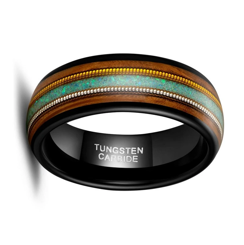 Corde de guitare Triple canal Premium, baril de whisky, incrustation de bois et d'opale, anneau en tungstène, 8mm, vente en gros