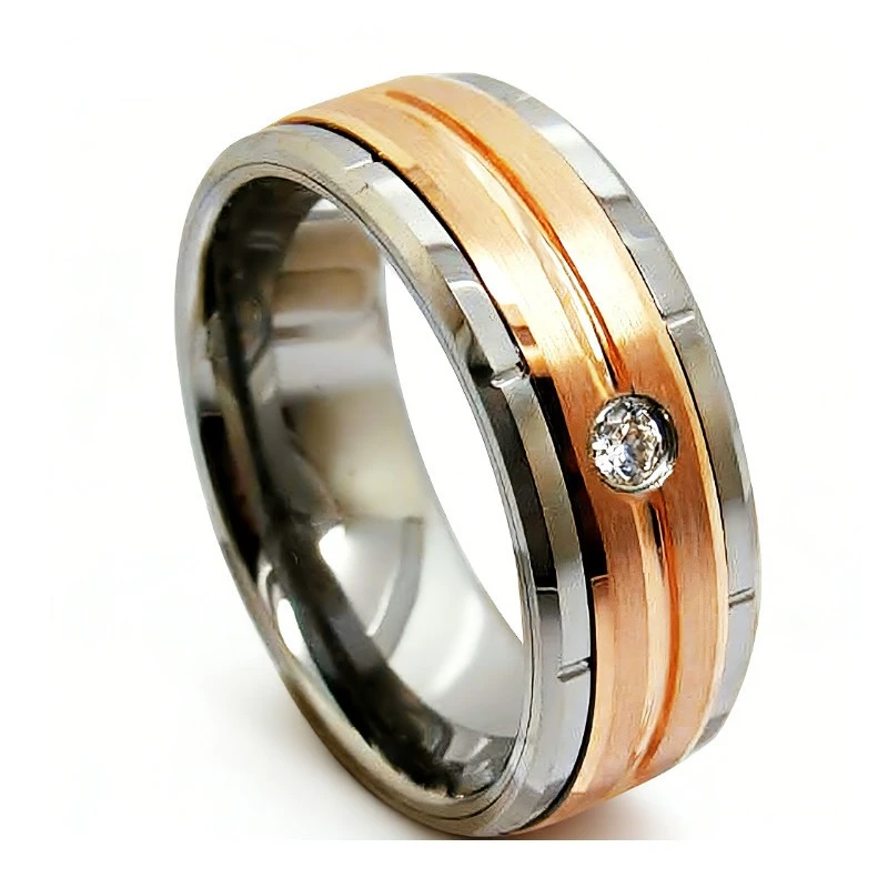 Premium 8mm Rose Gold Plated Tungsten Carbide Wedding Band with CZ Inlay