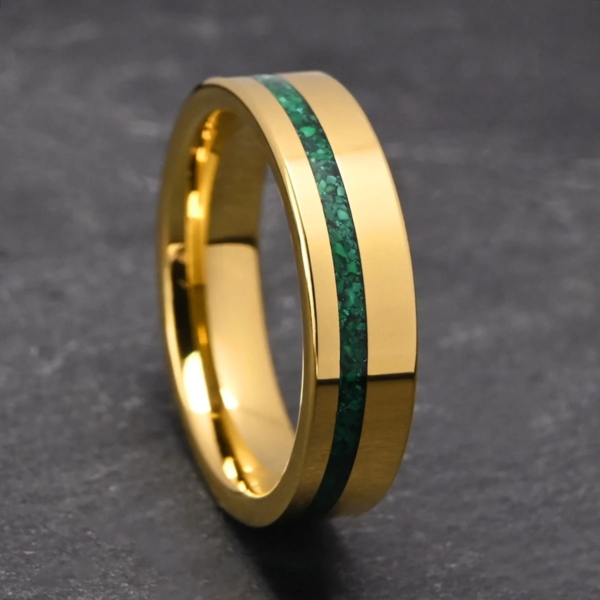 Premium 6mm Tungsten Carbide Couple's Bands with Genuine Malachite Inlay
