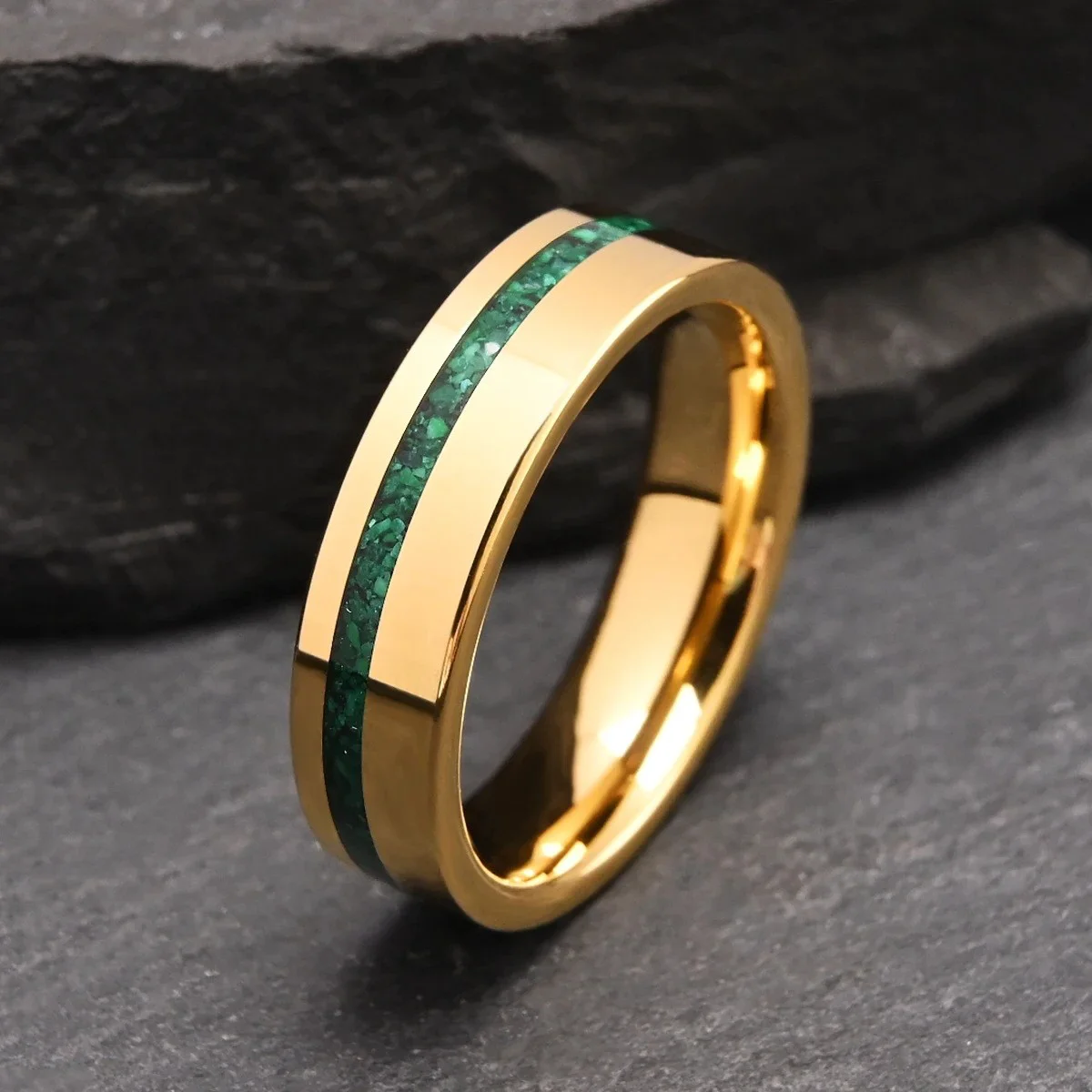 Premium 6mm Tungsten Carbide Couple's Bands with Genuine Malachite Inlay