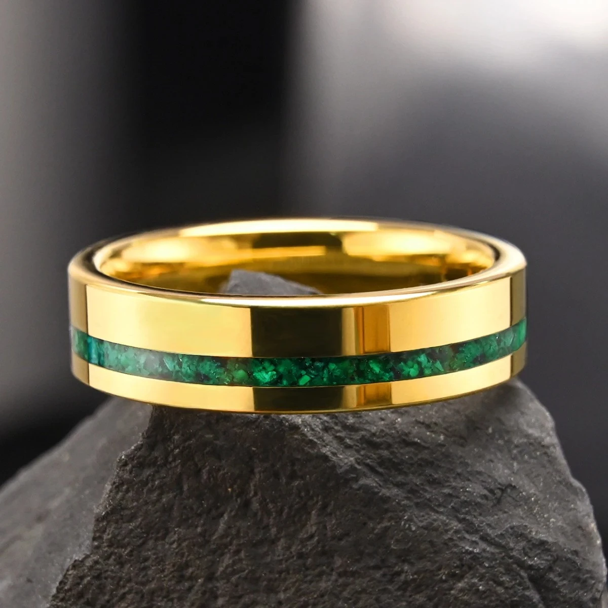 Premium 6mm Tungsten Carbide Couple's Bands with Genuine Malachite Inlay